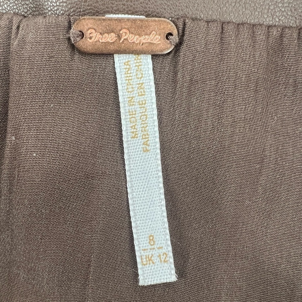 Free People Layla Vegan Faux Leather Mini Skirt Brown Brownstone Zipper 8 Eight - Picture 8 of 10